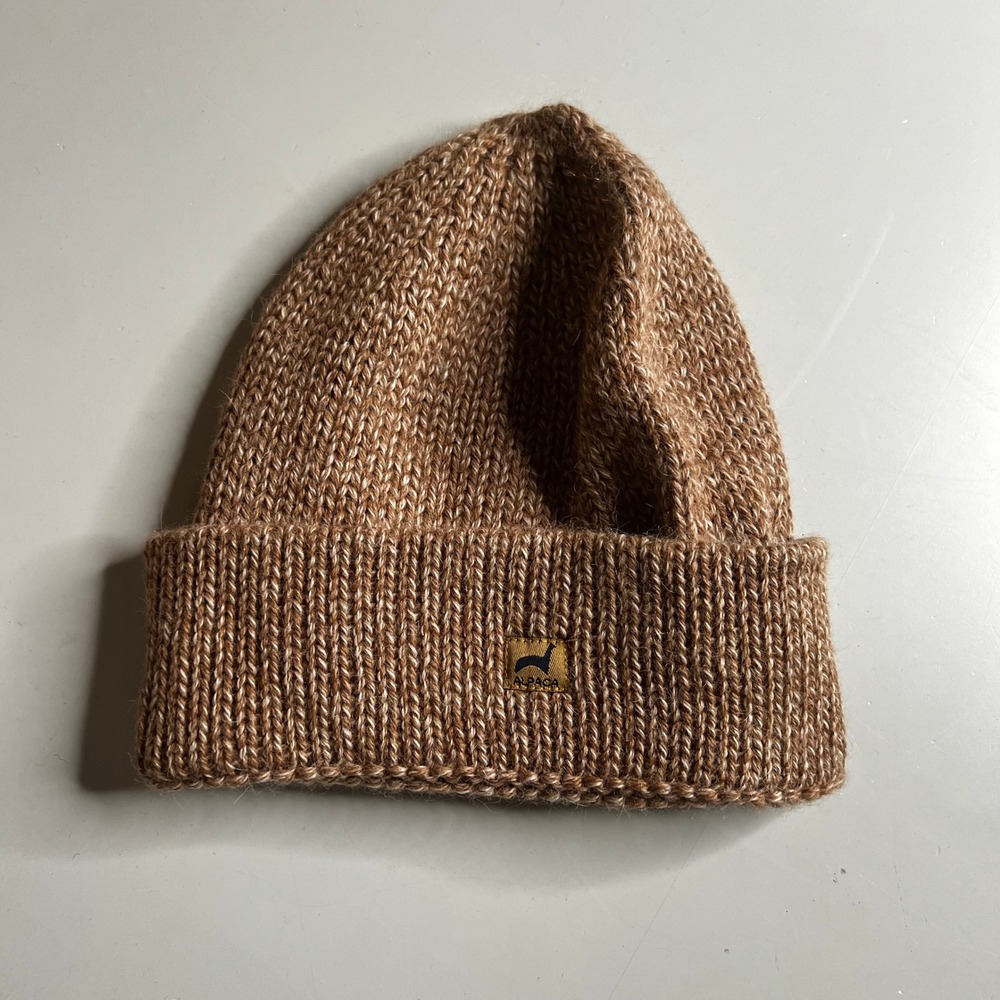 Peruvian Link 100% Alpaca Wool Beanie Hat Tan Brown Knit Made in Peru Cuffed
